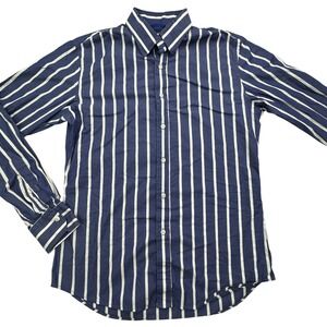 Teddy Stratford Shirt Mens Small Blue White Striped Button Down Hidden Zip Slim